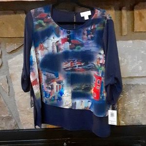 Coastal Blouse, Midnight Blue, Vanessa Red, Size M